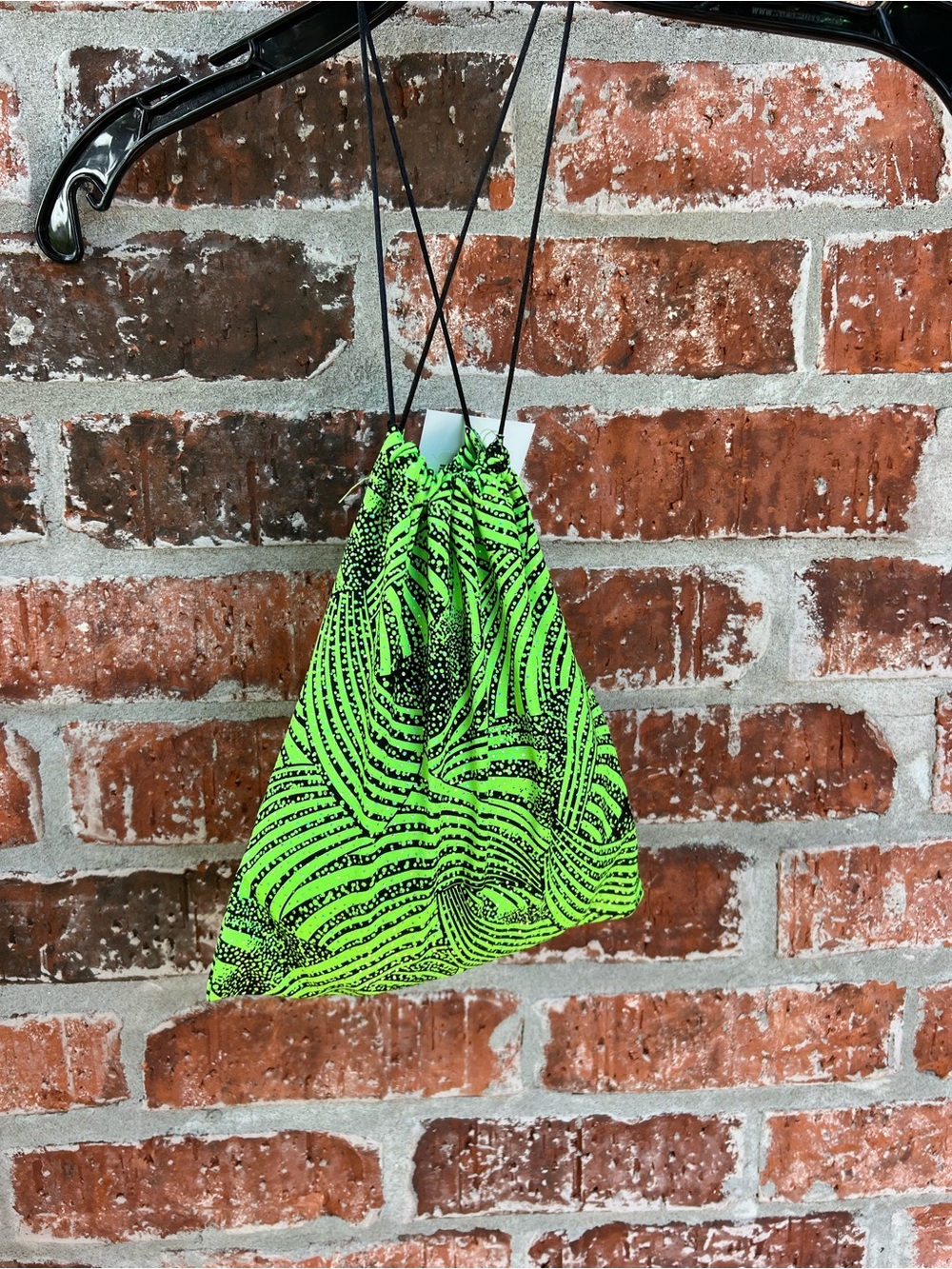 Motionwear Gymnastics Neon Green Drawstring Bag with Black Abstract Swirl Print